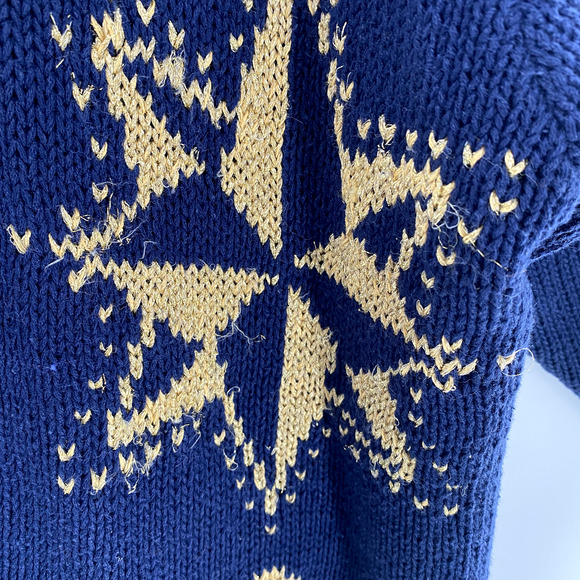 Vintage Jason Maxwell Compass Cardigan Sweater Sz M Blue Gold V-Neck Nautical - Picture 10 of 13